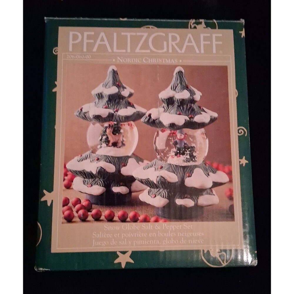 Pfaltzgraff Christmas tree shaped snow globe salt and pepper shakers